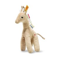 Steiff Wild Sweeties Kuscheltier Giraffe Tulu ist aus hellbraunem Plüsch und hat eine bunte Mähne