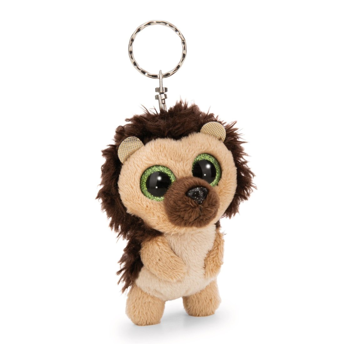 Nici GLUBSCHIS Schlüsselanhänger Igel Spikki Spike aus braunem und beigem Plüsch mit grünen Glitzeraugen