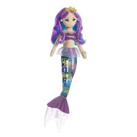 Aurora Sea Sparkles Meerjungfrau Rainbow Violet mit violettem Fischschwanz, goldener Krone und violett-blauen Haaren