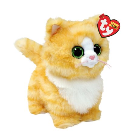 Ty Beanie Boos Kuscheltier Katze Melanie aus rot getigertem Plüsch mit weißer Brust und grünen Glitzeraugen