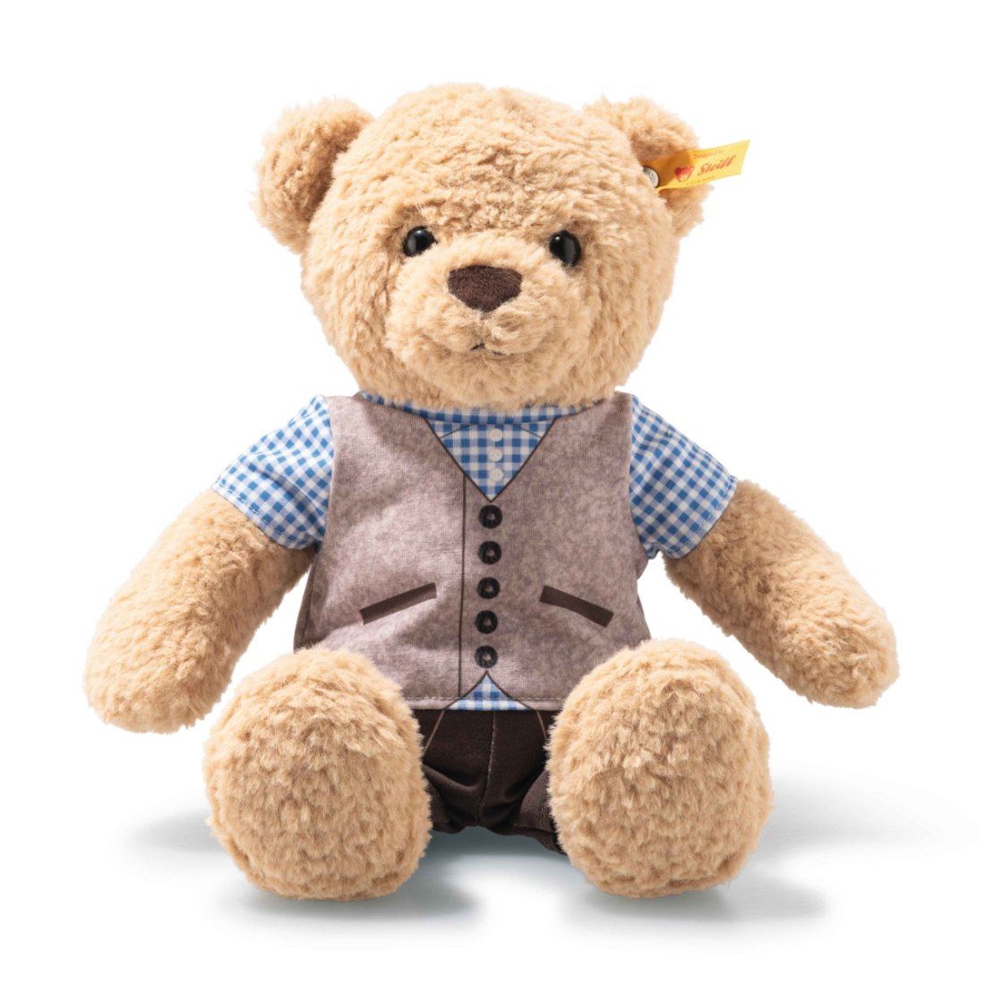 sitzender Steiff Teddybär Ben in bayrischer Tracht, Vorderseite