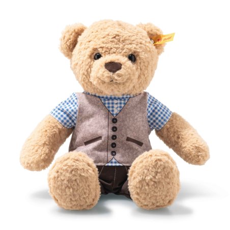 sitzender Steiff Teddybär Ben in bayrischer Tracht, Vorderseite
