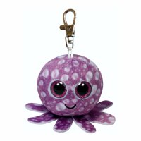 Ty Beanie Boos Schlüsselanhänger Oktopus Legs mit silberfarbenem Metallclip und rosa Glitzeraugen