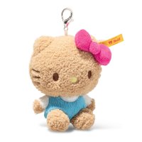 beiger Steiff Taschenanhänger Hello Kitty schräg von der Seite
