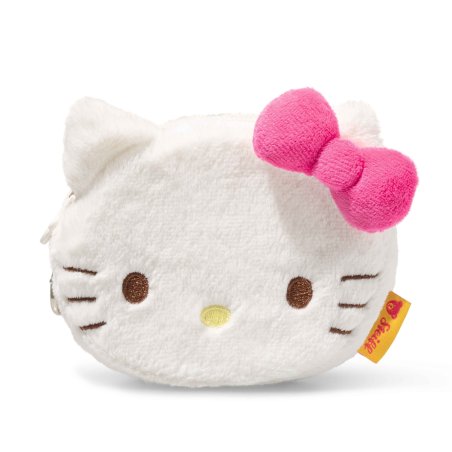 Steiff Hello Kitty Geldbeutel aus weißem Plüsch mit pinker Schleife