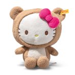 Steiff Friends Hello Kitty aus weißem Plüsch im Teddybärenkostüm mit pinker Schleife