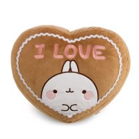 NICI Molang Kissen Lebkuchenherz, Vorderseite mit Molang Applikation und "I LOVE" Schriftzug