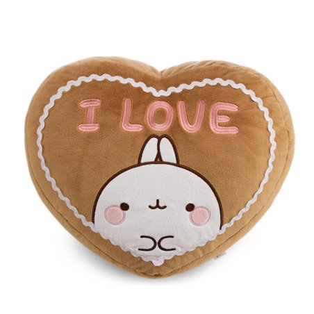 NICI Molang Kissen Lebkuchenherz, Vorderseite mit Molang Applikation und "I LOVE" Schriftzug