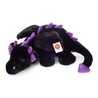 Hermann TEDDY Herzekind Drache Logan aus schwarzem Plüsch mit lila Zacken und lila Schwanzspitze