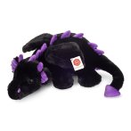 Hermann TEDDY Herzekind Drache Logan aus schwarzem Plüsch mit lila Zacken und lila Schwanzspitze