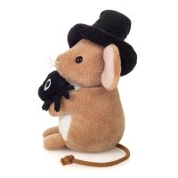 Hermann TEDDY Kuscheltier Halloweenmaus mit Spinne und Hexenhut von der Seite
