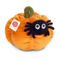 Vorderseite Hermann TEDDY Kuscheltier Halloweenkürbis mit schwarzer Spinne