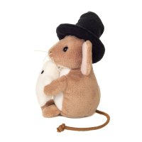Hermann TEDDY Kuscheltier Halloweenmaus mit Gespenst und Hexenhut von der Seite