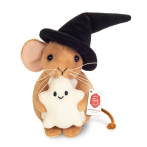 Vorderseite Hermann TEDDY Kuscheltier Halloweenmaus mit Hexenhut und Gespenst