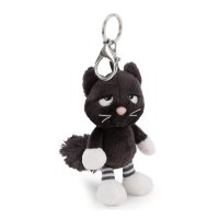 NICI Mood of the Day Taschenanhänger Katze aus schwarzem Plüsch mit weißen Pfoten und geringelten Beinen