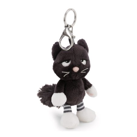 NICI Mood of the Day Taschenanhänger Katze aus schwarzem Plüsch mit weißen Pfoten und geringelten Beinen