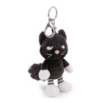 NICI Mood of the Day Taschenanhänger Katze aus schwarzem Plüsch mit weißen Pfoten und geringelten Beinen
