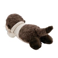 Rückseite liegendes NICI Cosy Winter Kuscheltier Otter Ophelio mit Fisch