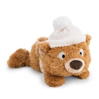 Vorderseite liegendes NICI Cosy Winter Kuscheltier Teddy Bär Capiccino