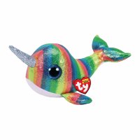 Ty Beanie Boos Kuscheltier Narwal Nori bunt aus regenbogenfarbenem Glitzerstoff