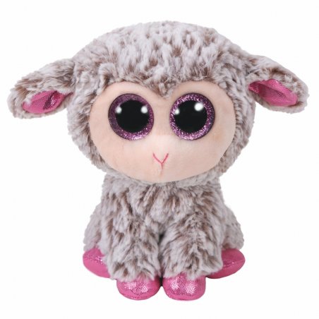 Ty Beanie Boos Kuscheltier Schaf Dixie aus grau meliertem Plüsch mit rosa Glitzeraugen und rosa Hufen