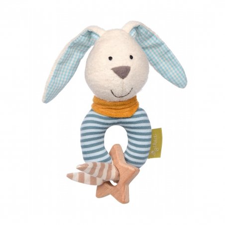 sigikid GREEN Bio Collection Greifling Hase hellblau mit Holzstern, Vorderseite | Kuscheltier.Boutique